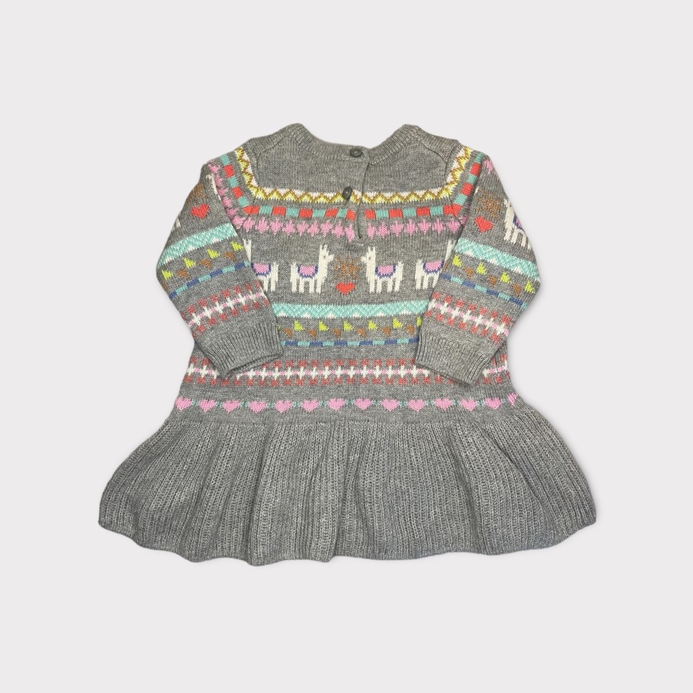 Gap Llama Fair Isle Festive Gray Ribbed Knit Dress - Picture 4 of 4